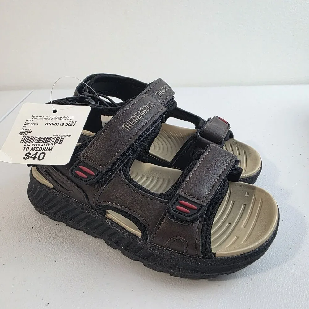 Thereabouts Toddler Size 10 Boys Sandals Brown Open Strap Lil Gulf Kids Youth